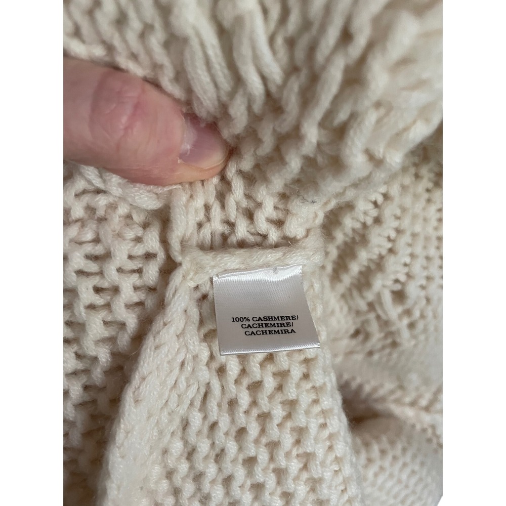 Chunky Cable Knit 100% Cashmere Cream Turtleneck Sweater Small Fisherman Cozy - Picture 6 of 7